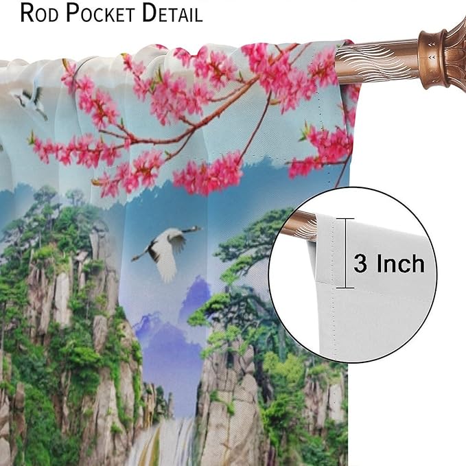 Waterfall Blackout Curtains, Forest Waterfall Rocky Lotus Fish Landscapes Print Window Drapes, for Living Room Bedroom 42" W X 63" L