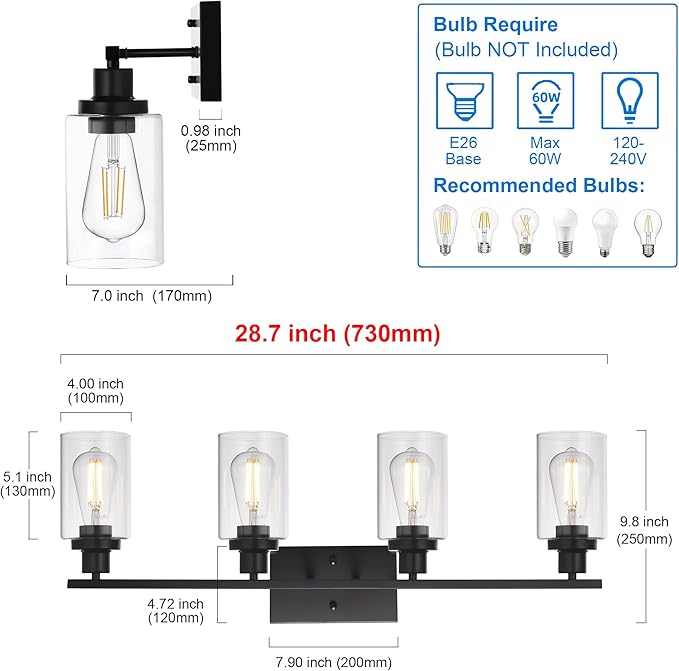 MELUCEE 4 Lights Sconces Wall Lighting Black
