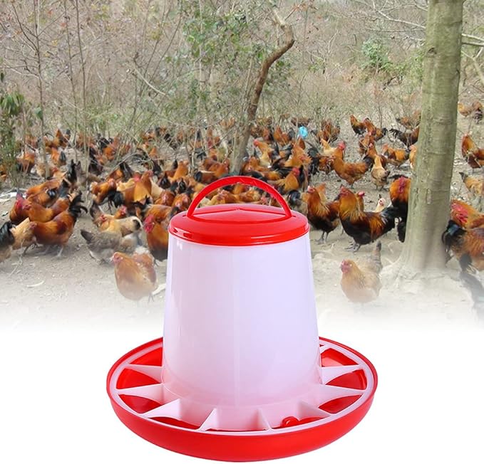 Chicken Feeder Automatic Poultry Food Dispenser with Handle Hanging Poultry Food Container with Handle