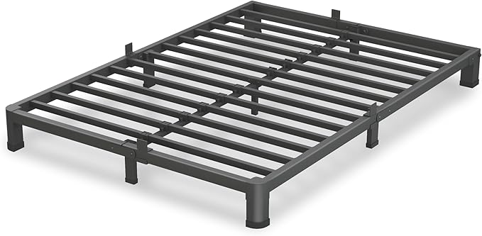 4 Inch Queen Bed Frame, 3500Lbs Heavy Duty Metal Platform with Round Corner Legs Mattress Slide Stopper, Steel Slat Support No Box Spring Needed, Noise Free, Non-Slip, Easy Assembly