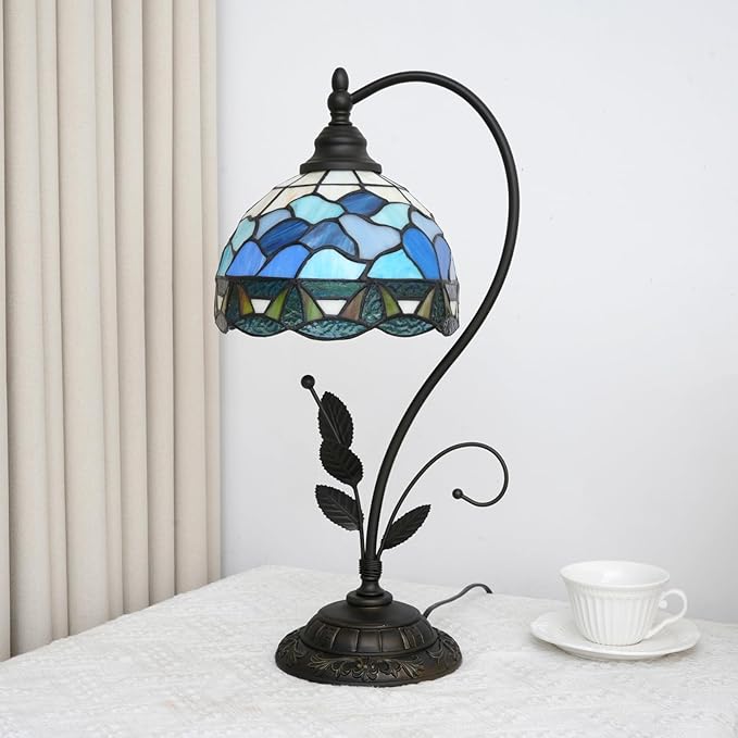 Blue Waves ‌Rustic Mediterranean Style Lamp‌ Tiffany Lamp Stained Glass Table