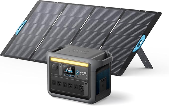 Anker SOLIX C1000 Portable Power Station with 400W Solar Panel, 1800W Solar Generator, 1056wh LFP (LiFePO4) Battery, 6 AC Outlets, Up to 2400W for Home, Power Outages, and Outdoor Camping