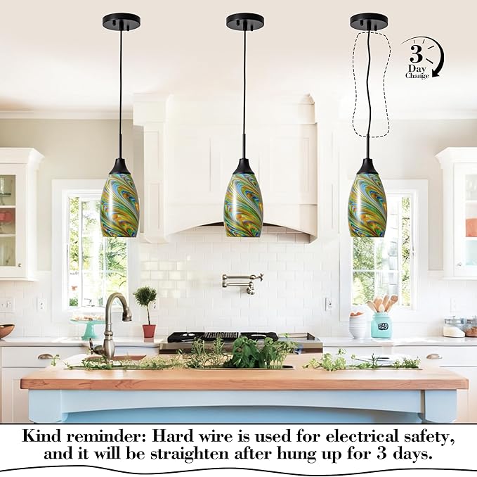 Mini Glass Pendant Light 4.72" Colorful Pattern Oval Pendant Lights 1-Pack