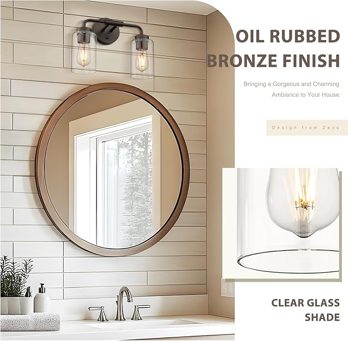 zeyu 2 Light Bathroom Vanity Light, Farmhouse Wall Sconce Lighting