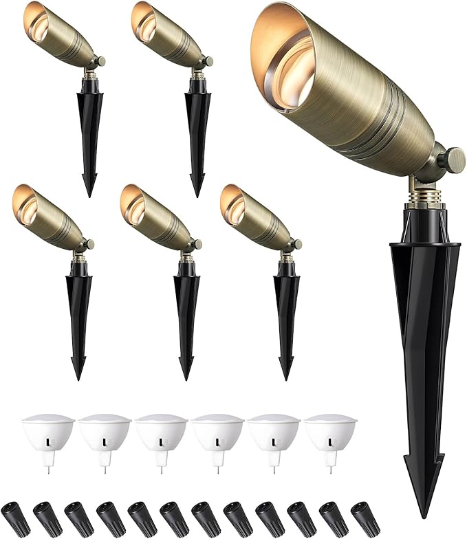 EDISHINE Solid Brass Landscape Spotlights Outdoor, 3CCT MR16 Bulb Included