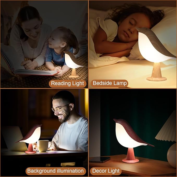 VoMii 2 Pack Bird Table Lamp, Small Desk Lamp Cordless Touch Dimmable Night