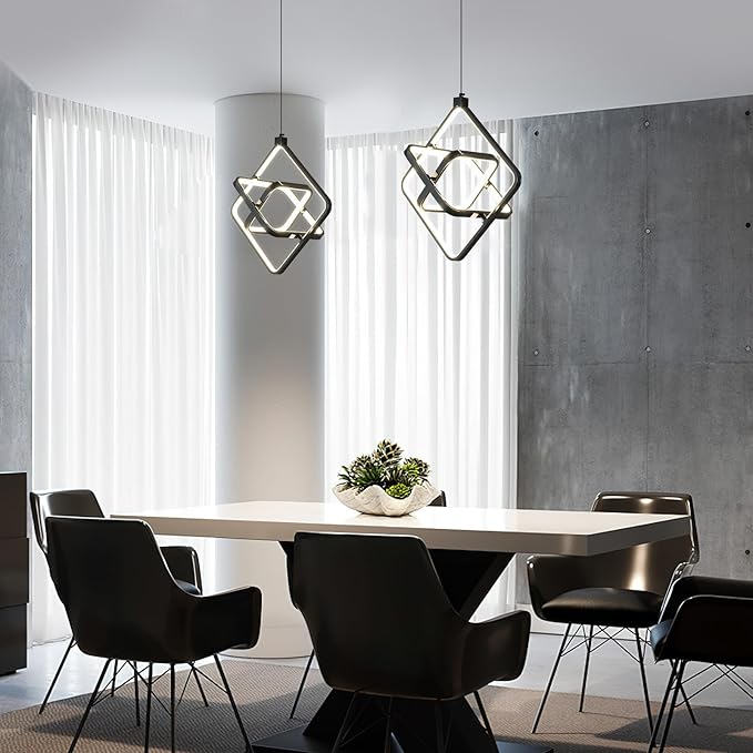 Modern LED Pendant Lights Plated Black Rectangular Pendant Light Fixtures 4000K