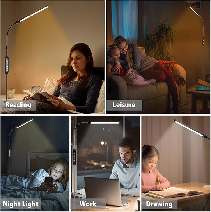 Dimmable LED Floor Lamp for Living Room, Adjustable Lash Light, Timer Light