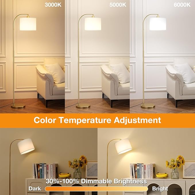 Ambimall Arc Floor Lamp with Remote and Stepless Dimmable Bulb, Colors