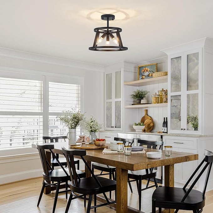 12.59" Black Semi Flush Mount Ceiling Light, 3-Light Modern Close to Ceiling