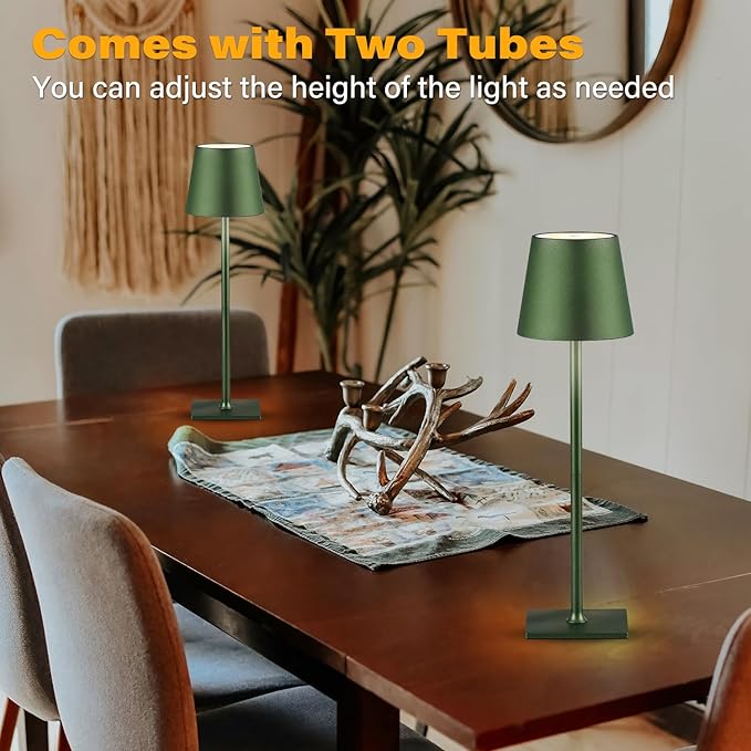 2 Pack Cordless Table Lamps, 3 Colors Stepless Dimming, 5000mAh Rechargeable
