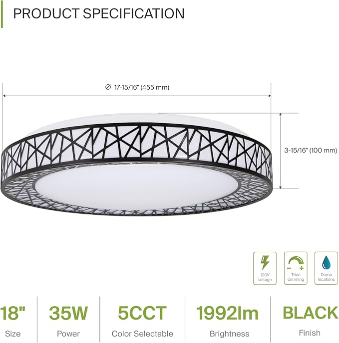 ASD 18 Inch LED Flush Mount Ceiling Light Fixture