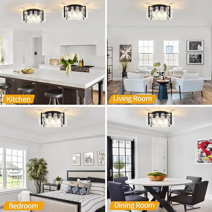 18.5'' Modern Black Semi Flush Mount Ceiling Light, Entryway Light Fixture