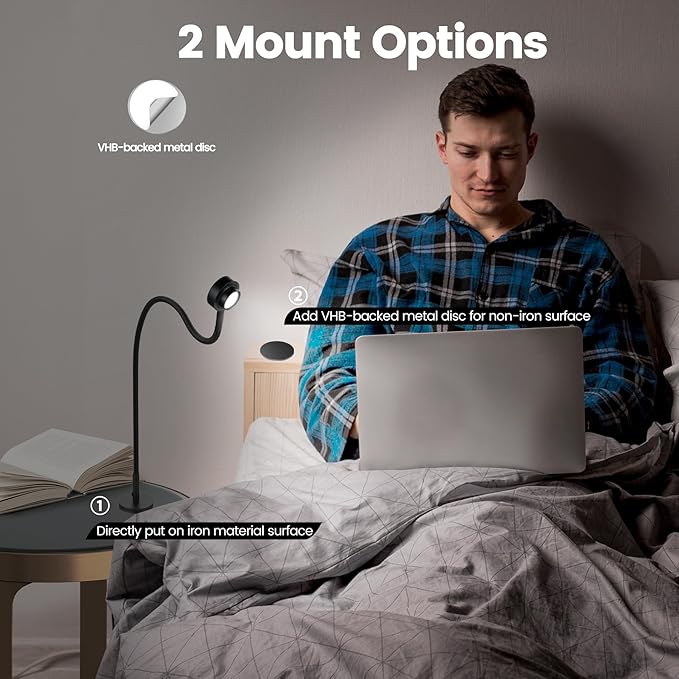 Flexible Reading Light, Book Light, Desk Lamp, Magnetic Base, 3 Color Dimmable