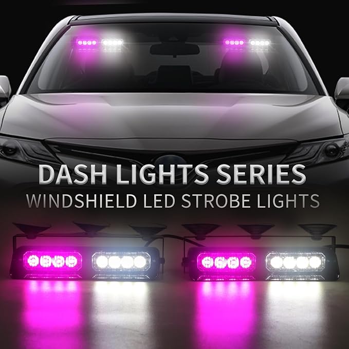 XRIDONSEN 2 in 1 Emergency Dash Strobe Lights Purple White Interior Front/Rear