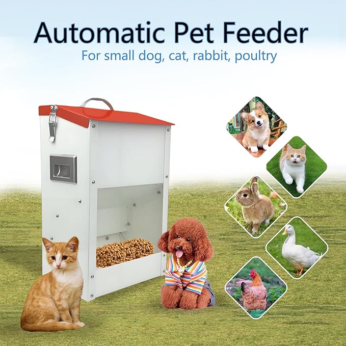 Gravity Automatic Cat Feeder Galvanized Small Animal Feeding Trough Food Dispenser for Cats Puppy 13L Outdoor Pets Feeder