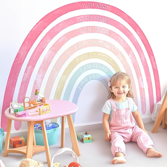 Large Colorful Rainbow Wall Decals, Insparational Peel and Stick Fabric Nursery Wall Decor, Removable Home Room Wall Decor Murals Stickers for Kids Girls Toddler Bedroom Living Room Playroom