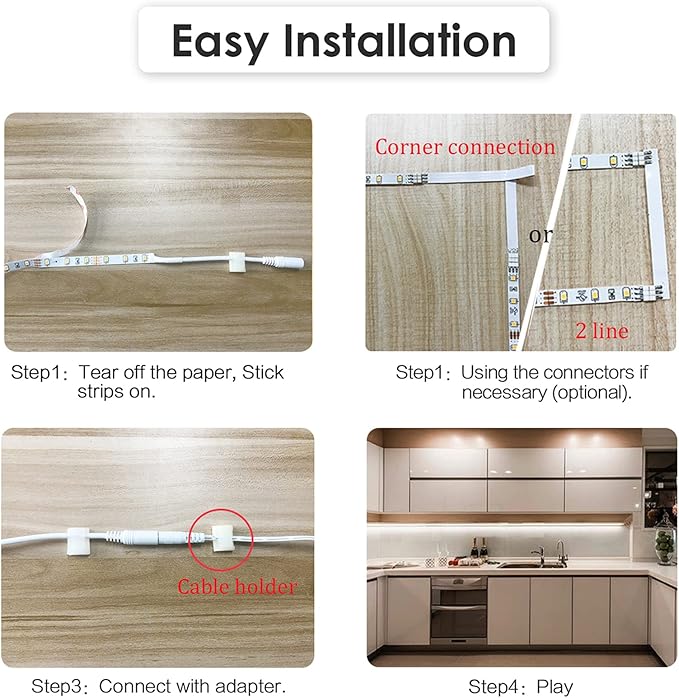 WOBANE Under Cabinet Lights, Kitchen LED Lighting Kit, RF Remote, Dimmable