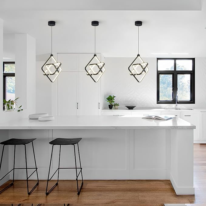 Modern LED Pendant Lights Plated Black Rectangular Pendant Light Fixtures 4000K