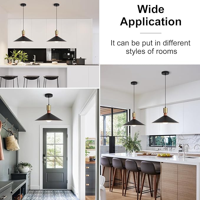 16 Inch Modern Black Pendant Light, Minimalist Cone Pendant Lamps
