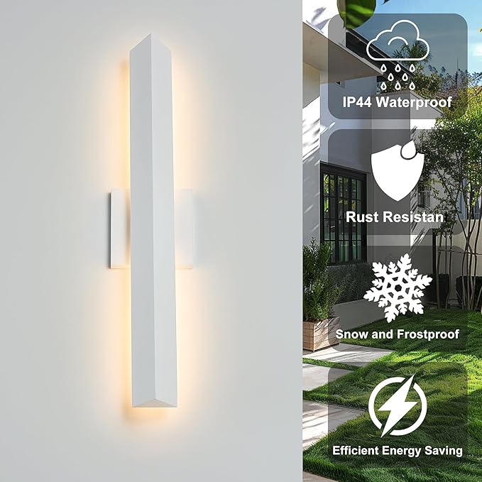 2 Pack LED Outdoor Wall Lights Dimmable, 20W 3000K, 21.9" Modern Textured White