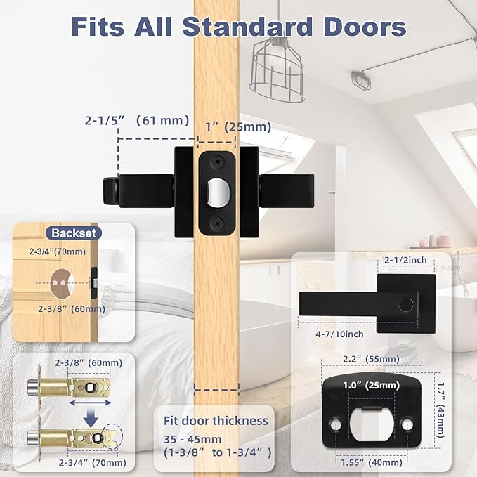 Estmoon 5 Pack Matte Black Door Handles Interior Door Knobs, Home Improvement