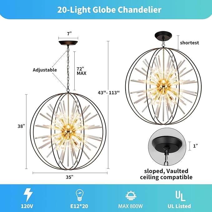 Vezzio 35" Black and Gold Chandelier