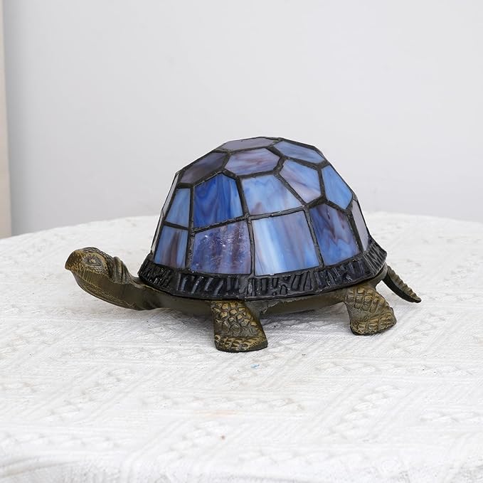 Small Turtle Night Light Tiffany Style Stained Glass Accent Table Lamp Bedroom