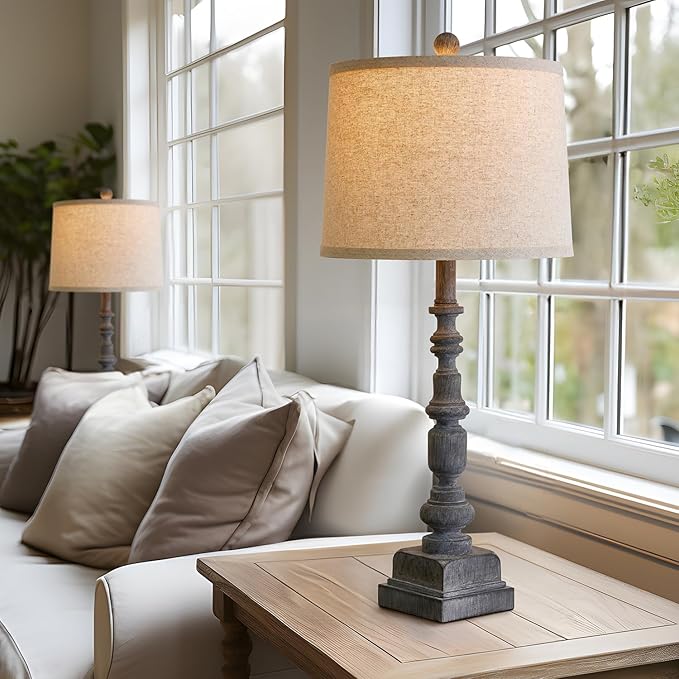 Oneach 27.75" Farmhouse Table Lamps Set of 2, USB A+C, Rustic Tall Table Lamp