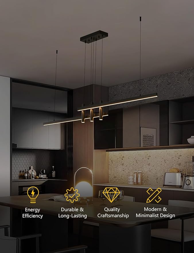 Modern Black Linear Pendant Lights Kitchen Island Lighting Minimalist Led