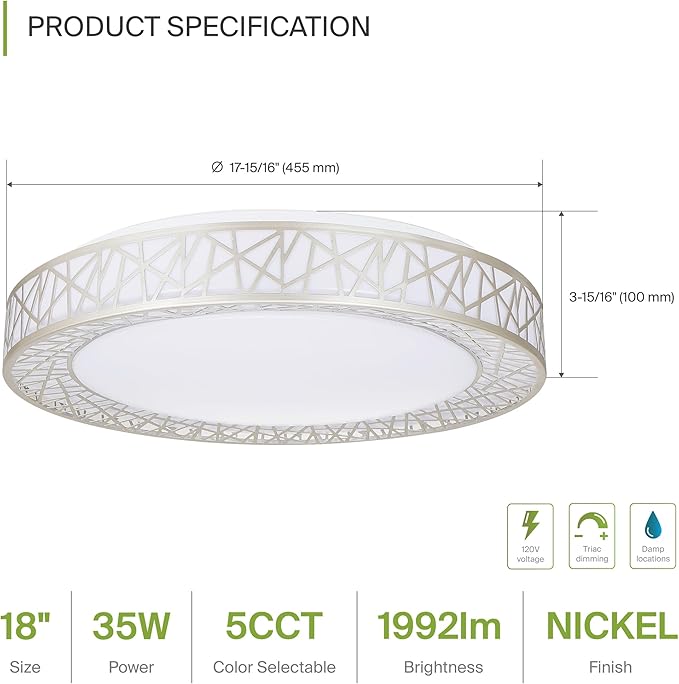 ASD 18 Inch LED Flush Mount Ceiling Light Fixture