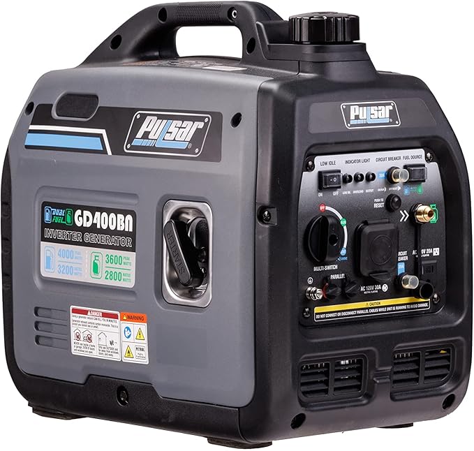 Pulsar Products GD400BN, 4000W Portable super-quiet Dual Fuel & Parallel Capability, RV-Ready, CARB Compliant