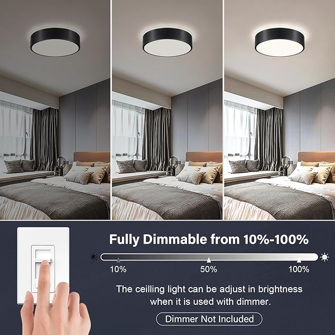 Dimmable LED Flush Mount Ceiling Light Fixture, Modern Black Round Ceiling Light