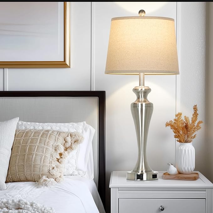 30 Inch Single Silver Table Lamp, 3-Way Dimmable Touch Bedroom Lamp