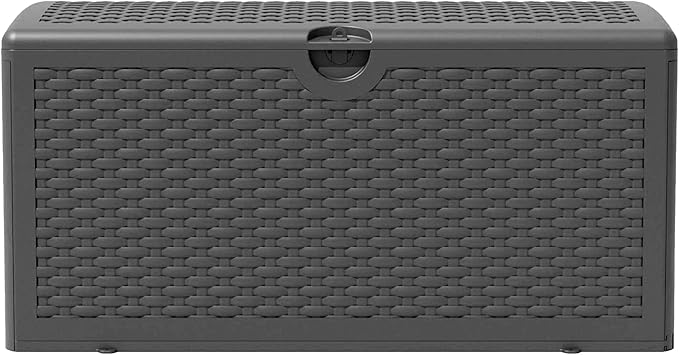 80 Gallon Plus Outdoor Storage Box Waterproof Lockable Resin Deck Box Large, Patio Storage Bin for Pool Accessories Cushion Furniture, Garden Tools, UV-Resistant Outside Delivery Black