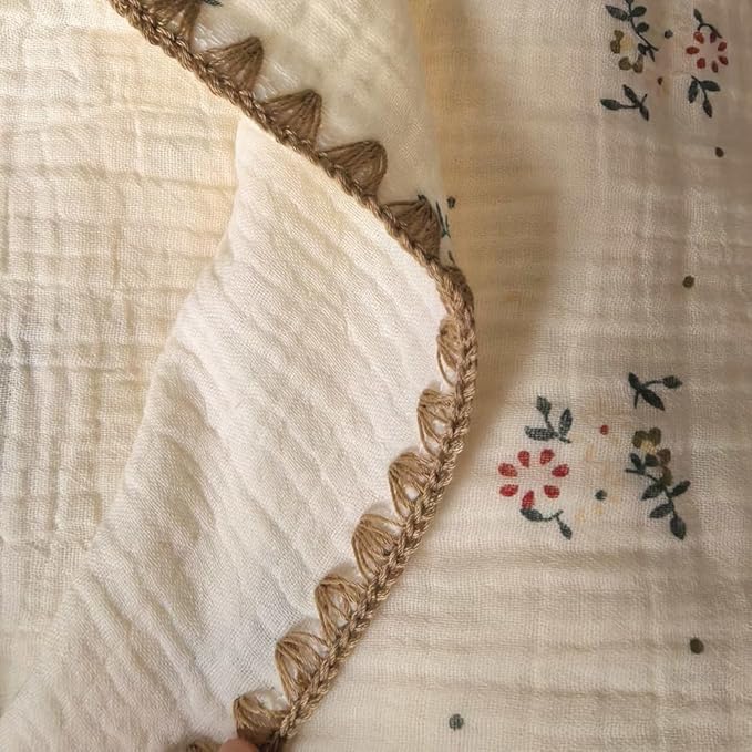 Double Layered 100% Cotton Muslin Baby Blanket Ultra-Soft 40x40 Inch Swaddling Nursery Crib Blanket (Vintage Flowers)