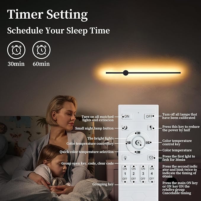 Dimmable Plug in Wall Sconce Set of 2, Adjustable Color Temperature Brightness