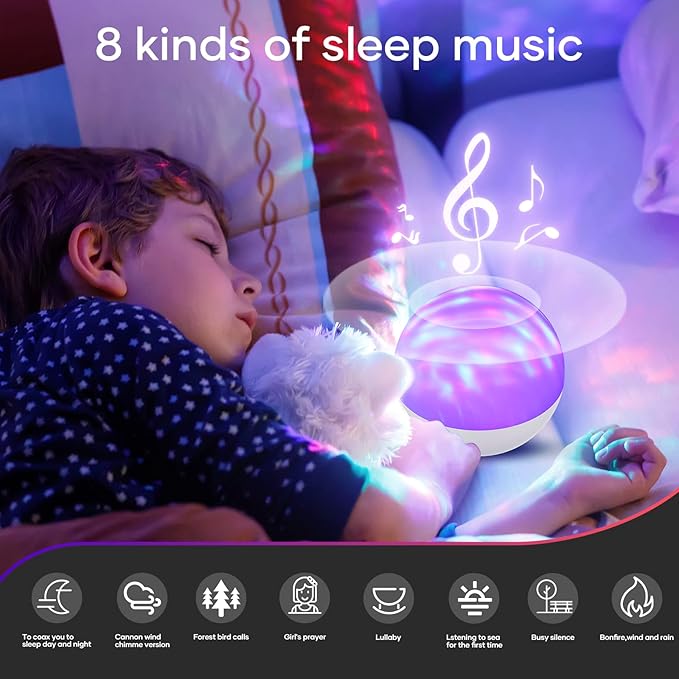 Galaxy Projector for Bedroom, Star Night Light with White Noise & Bluetooth Music, Aurora Remote Control & Timing, Party, Home (White)