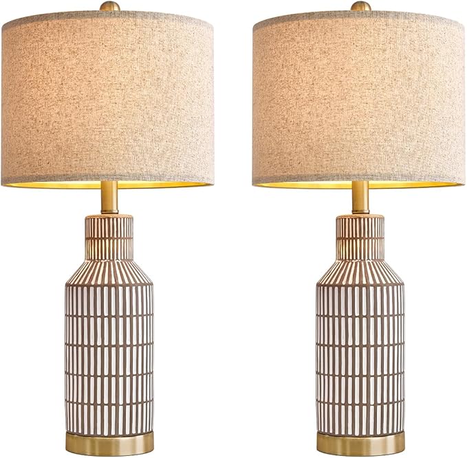 25" Table Lamps Set of 2, Modern Ceramic Bedside Lamps