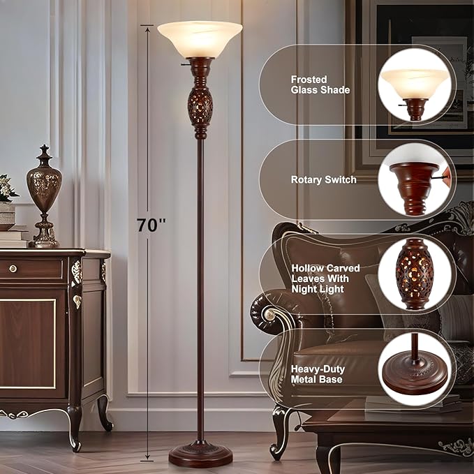 70" Torchiere Floor Lamp with NightLight