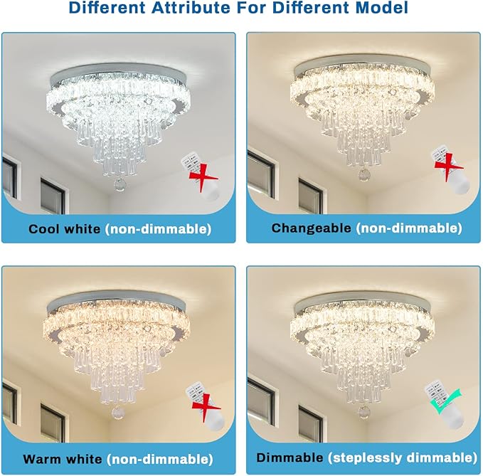 CLAIRDAI Dimmable Crystal Chandeliers Modern Chandeliers LED Flush Mount