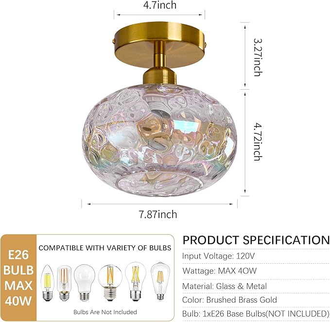 Vintage Glass Flush Mount Ceiling Light