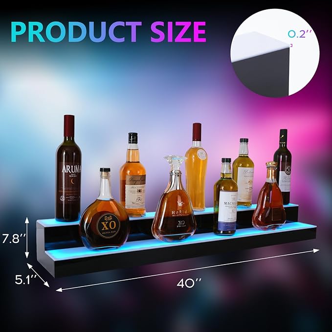 Led Lighted Liquor Bottle Display Shelf, 40 Inch 2 Tier Whiskey Rack, Support