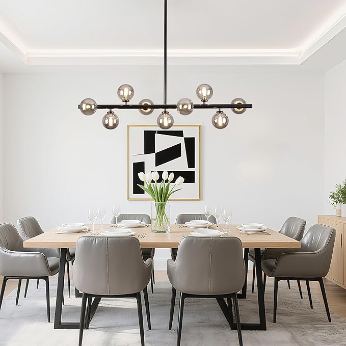 Mid Century Modern Globe Sputnik Chandelier, 9-Light Linear Chandeliers