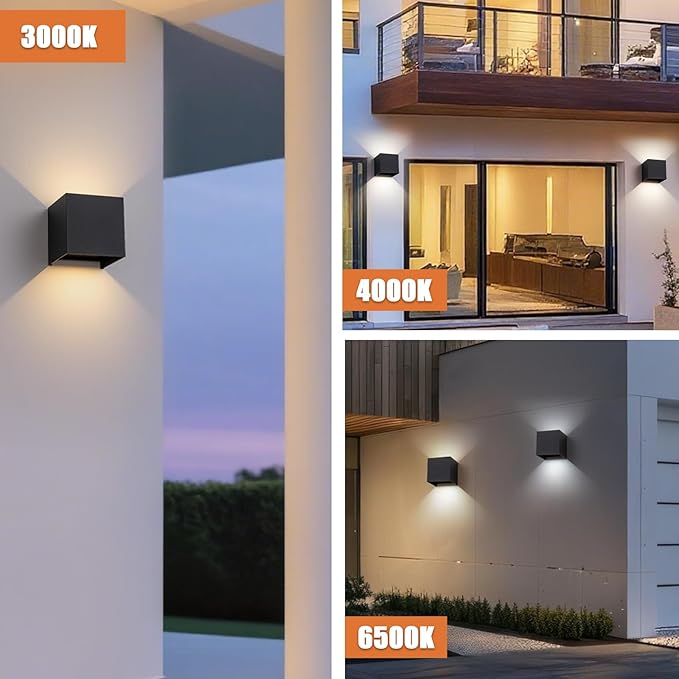 2 Pack LED Outdoor Wall Light Exterior/Interior, Modern Black Square Aluminum