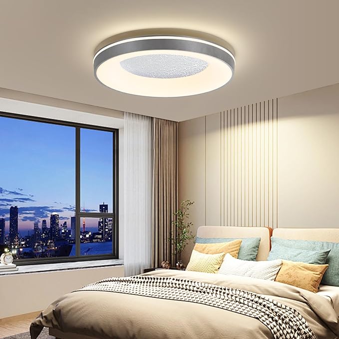 LED Flush Ceiling Light, 19in Grey Round Ceiling Light Dimmable