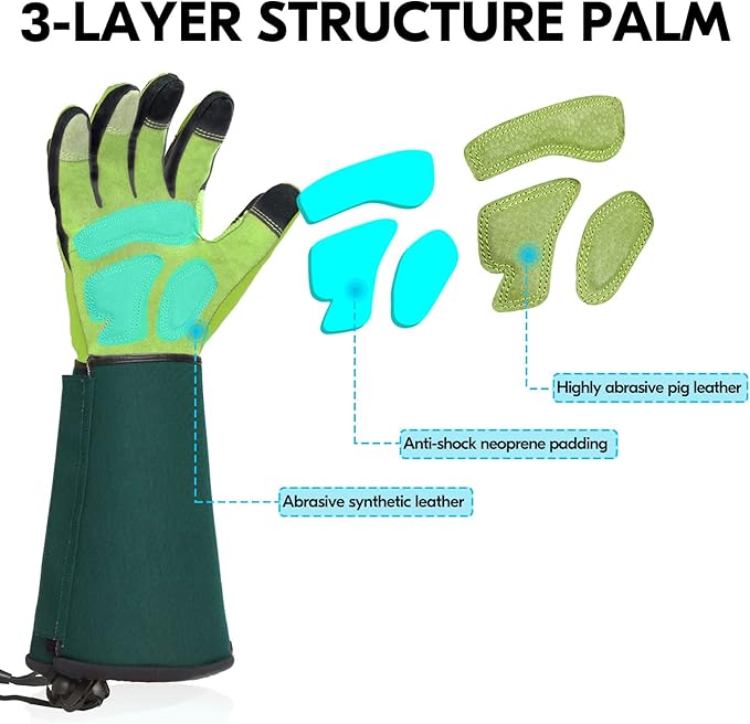 Vgo... Gardening Gloves Ladies,Safety Work Gloves,Long Sleeves Gauntlet,Puncture Proof,Touchscreen(Size S,Light green,SL7477)
