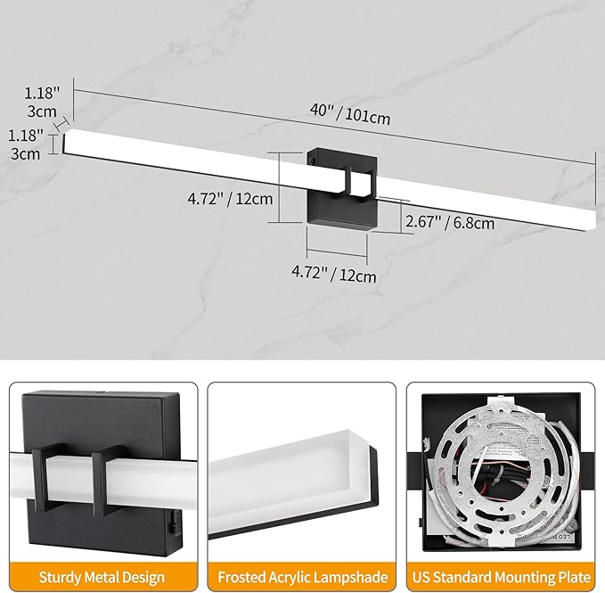 Modern Black Vanity Light Bar 40 Inch, 30W 5CCT Dimmable Bathroom Light