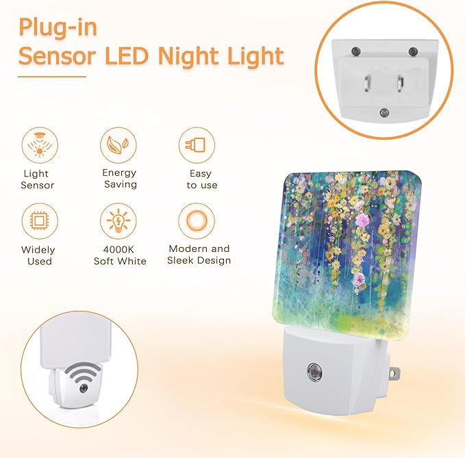 Flower Night Light, Abstract Ivy Floret Green Flower Night Lights Plug into