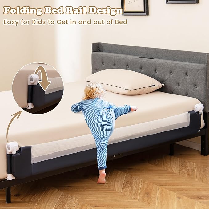 BABY JOY Bed Rails for Toddlers, Extra Long, Swing Down Safety Bed Guard for Convertible Crib, Folding Baby Bedrail for Kids Twin, Double, Full Size Queen & King Mattress (71", Dark Gray)